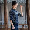 Ethnic Clothing 2023 Chinese Style Printing Cheongsam Blouse Spring Autumn Pure Cotton Seven-point Sleeve Elegant Women Qipao Top S368