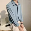 Mannen Casual Shirts 2023 Koreaanse Mode Lente Meer Blauw Mannen Luxe Lange Mouwen Los Drape Ijs Zijde Button up Shirt Blouse