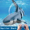 Electric/RC Animals Remote Control Shark Children Pool Beach Bath Toy For Kids Boy Girl Simulation Water Jet RC Whale Animals Mechanical Fish Robots 230718