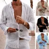 Hommes chemises décontractées hommes revers à manches longues chemise hauts plissé mince couleur unie simple boutonnage col en v Style respirant