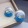 Oorknopjes Sector Kwastje Blauw Zirkoon Kristal Laser Hars Kleurrijke Parel Trend Voor Vrouwen Meisje Vintage Partij Sieraden HUANZHI