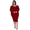 Plus Size Dresses Commuter Women's V-Neck Solid Mid Length Dress Sexy