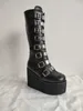 Nuova moda femminile in metallo gotico piattaforma stivali punk cosplay zeppe tacchi alti donne stivali alti al ginocchio stree scarpe donna L230704