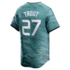 Aaron Judge 99 Ohtani 17 Pstrąg 27 Guerrero Jr. Griffey 24 Seager 5 Rutschman 35 Alvarez 44 Rodriguez Semien Perez 2023 All-Star Jersey Teal Men Siched Baseball Jerseyss