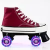Ice Skates Flash wheel skates spot wholesale adult children fourwheeled canvas skating shoes double row slip 230717