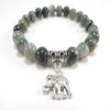 SN1120 Sacred Elephant Mala Armband Healing Mala Yoga Jewelry Moss Agate Zen Pärlad armband Julgåva251w