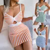 Vestidos informales de verano para mujer, vestido ceñido de punto a rayas Sexy a la moda, elegante, sin mangas, con tirantes, escote en V, corsé de cintura alta para fiesta