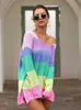 Kobiety swetry Fitshinling Rainbow Striped Długie sweter Femme Pull V Nakień Slim Pullovers Autumn Winter Long Rleeve Sweters Kobiety Skoczniki Sale L230718