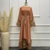 Casual Dresses Dubai Spring And Summer Dress Solid Color Exquisite Embroidered Muslim Women's Robe Ramadan Mosque Islamic Clothing