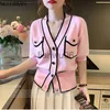 Women's Sweaters 2022 Summer Thin Ice Silk Knitted Cardigan Women's Korean Chic VNeck Singlebreasted Short Sleeve Sweater Femme Knitwear Tops J230718 J230718