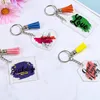 Porte-clés 50 ensembles vierges pour les ébauches de porte-clés en acrylique vinyle avec 5 formes de breloques en cuir à disque transparent