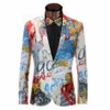 Farbe Malerei Herren Blazer Mode Anzüge Für Männer Top Qualität Slim Fit Jacke Outwear Mantel Kostüm Homme2836