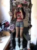 Shorts pour femmes QWEEK Y2K Grunge Denim Femmes Cyber Punk Distressed Hollow Out Short Jeans Streetwear Vintage 90s Sexy Egirl Summer Pants