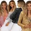 Costumes pour femmes Femmes Blazer Sequin Vestes Glitter Manches Longues Manteaux Courts Élégant Printemps Outwear Bureau Dames Solide Streetwear Veste