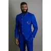 Мужские костюмы Blazers Men Made Made Mandarin Lapel Man Blue Groom Tuxedos Свадебное выпускное выпускное вечерин