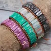 Charm Bracelets Chakra Bracelet Jewelry Handmade Multi Color Natural Stone Tube Beads Leather Wrap Couples Creative Gifts