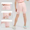 lu Kids Yoga Lined Shorts Outfits High Waist Sportswear With Back Pockets Fitness Wear Short Pants Girls Running Elastic