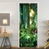 Stickers muraux 2pcsset Forêt Porte Murale Autocollant Adhésif Jungle Paysage Enveloppe Entier Couverture Po Papier Peint Appartement Rénovation 230717