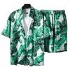 Traccetti da uomo 1 set di camicia da spiaggia SET Stampa bottoni a secco rapido Closura Outfit Seaside Man Summer Hawaiian Due set di abiti da spiaggia 230718