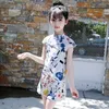 Kız Elbise Yaz Elbise Cheongsam Çin tarzı Kısa Kollu Qipao Pamuk Çocuklar Performans Partisi Yaş 5 7 9 10 12 14