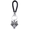 Klassieke herenstijl Wolf Head Hanger Zwart lederen sleutelhanger Autosleutelhanger voor cadeau