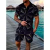 남성용 트랙복 여름 남자 패션 3D 프린트 폴로 셔츠 해변 반바지 세트 느슨한 얇은 라펠 캐주얼 짧은 슬리브 슈트 트랙복 230717