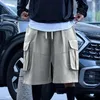 Men's Shorts Men Summer Adjustable Drawstring Elastic Waist Loose Wide Leg Hip Hop Multi-pocket Streetwear Cropped Pants