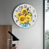 Wall Clocks Autumn Plaid Sunflower Bottle Clock Large Modern Kitchen Dinning Round Bedroom Silent Hanging Watch