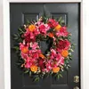 Fleurs décoratives fête des mères guirlande pour porte d'entrée rouge Orange fleur avec feuilles vertes printemps artificielle décoration de la maison