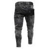 Męskie dżinsy szary mężczyźni elastyczna talia chuda 2023 odcinek Ripped Pants Streetwear Mens dżins