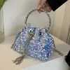 Sac femmes sac 2022 mode coréenne paillettes personnalité ins réseau rouge strass Texture poche bandoulière seau sac pu 230718