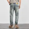 Mäns jeans 2023 Spring Autumn Slim Liten rak stretch vintage dragkedja Löst nostalgiska casualbyxor