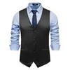 Men's Vests LUCLESAM Solid Color Wedding Dress Vest Single Breasted Slim Fit British Casual Stage Costume Clothing For Man