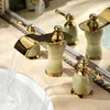 Bathroom Sink Faucets European Classical Imitation Marble Double The Three-hole Natural Jade Gold-plated And Cold Waterfall Basin Taps