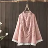 Ethnic Clothing Retro Embroidered Linen Zen Cheongsam Shirt Traditional Chinese For Women Hanfu Tang Tops Wushu Jackets