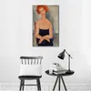 Figure moderne toile Art tête de lecture portant un pendentif Amedeo Modigliani célèbre peinture peinte à la main oeuvre pour salon décor