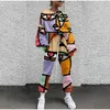 Women's Two Piece Pants Women Tracksuit Two Piece Pullovers Cloting Long Sleeve Tie-dye Print Female Tops And Elastic Waist Pants Slim Casual Streetwear 230717