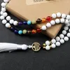 Colares com Pingente Romântico Contas Brancas Para Mulheres 8mm Pedra Natural Vida Tre Chakra Reiki Moda Masculina Ioga Jóias Presente