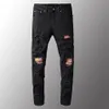 Men's Jeans Men Luxury Pink Bandanna Patchwork Biker Black Stretch Denim Holes Ripped Skinny Pants Plus Size 40309q