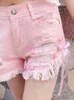 Shorts pour femmes doux taille haute corée Harajuku rue été jean court mignon Sexy déchiré Denim gland trou rose Y2k