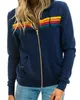 Damen Hoodies Sweatshirts Frauen Mode Hoodie Übergroße Regenbogen Streifen Langarm Sweatshirt Reißverschluss Tasche Mantel Jacke Frühling Casual V