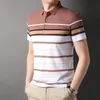 Herenpolo's Hoogwaardig garengeverfd proceskatoen Luxe gestript zomer casual poloshirt voor heren Korte mouw Tops Modieuze kleding 230717