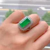 Cluster Rings RUZZALLATI Trend Vintage Lab Emerald Ring Rectangle Stone Resizable Wedding Banquet Jewelry Valentine's Birthday Gift