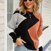 Sweter damski Sweter damski 2022 jesień zima nowe geometryczne kolory O Neck Dopasowanie kolorów mody patchwork pullover ladies streetwear l230718