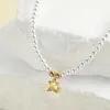 Pendant Necklaces Luxury Square Yellow Crystal Imitation Pearl Necklace For Women Collar Stainless Steel Clasp