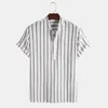 Mens Casual Shirts Striped mens casual Japanese short sleeved button down shirt standing collar street clothing summer S2XL 230718