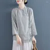 Abbigliamento etnico 2023 Camicetta di lino in cotone vintage tradizionale cinese Camicia di servizio per abito tradizionale Hanfu orientale migliorata