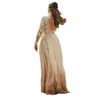 Champagne Boho Beach Bruidsjurken Sexy Diepe V-hals Lange Mouwen Backless Vloer Lange Country Garden Bruidsjurk Plus Size