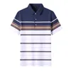 Herenpolo's Hoogwaardig garengeverfd proceskatoen Luxe gestript zomer casual poloshirt voor heren Korte mouw Tops Modieuze kleding 230717