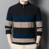 Men's Sweaters Striped Harajuku Oversized Pullovers 2023 Autumn Classic Style Round Neck Spliced Color Loose Hip Hop Knitted Sweater E156